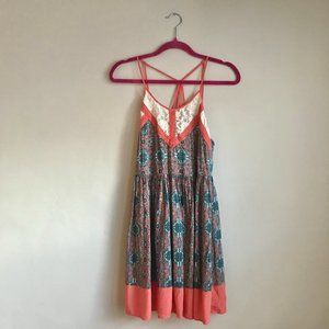 SHE+SKY / Orange & Blue Pattern Racerback Dress